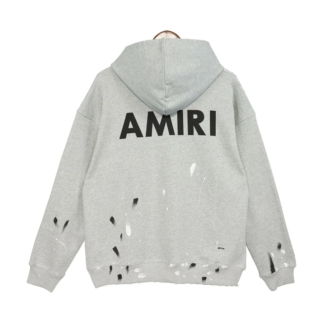 Amiri Grey Paint Splatter Hoodie