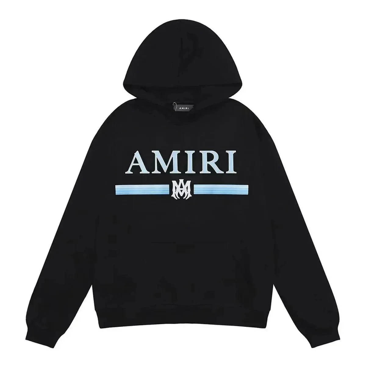 Amiri Black AMRI Hoodie with Light Blue Stripes