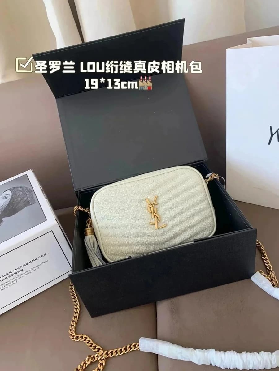 Saint Laurent Lou Quilted Leather Camera Bag Ivory