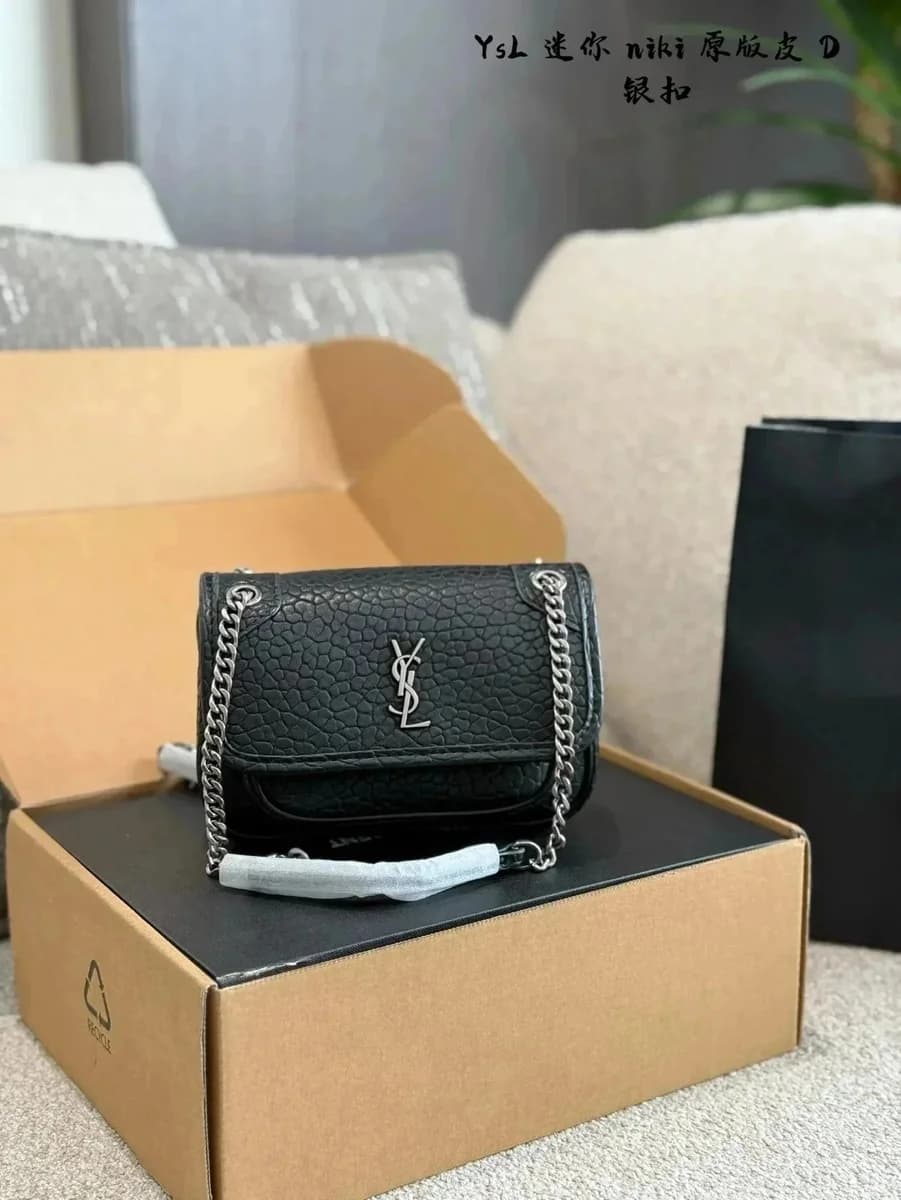 Saint Laurent Niki Mini Black Grainy Leather Shoulder Bag