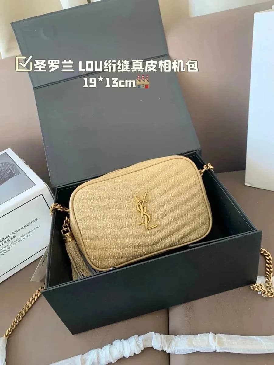 Saint Laurent LOU Beige Quilted Camera Bag