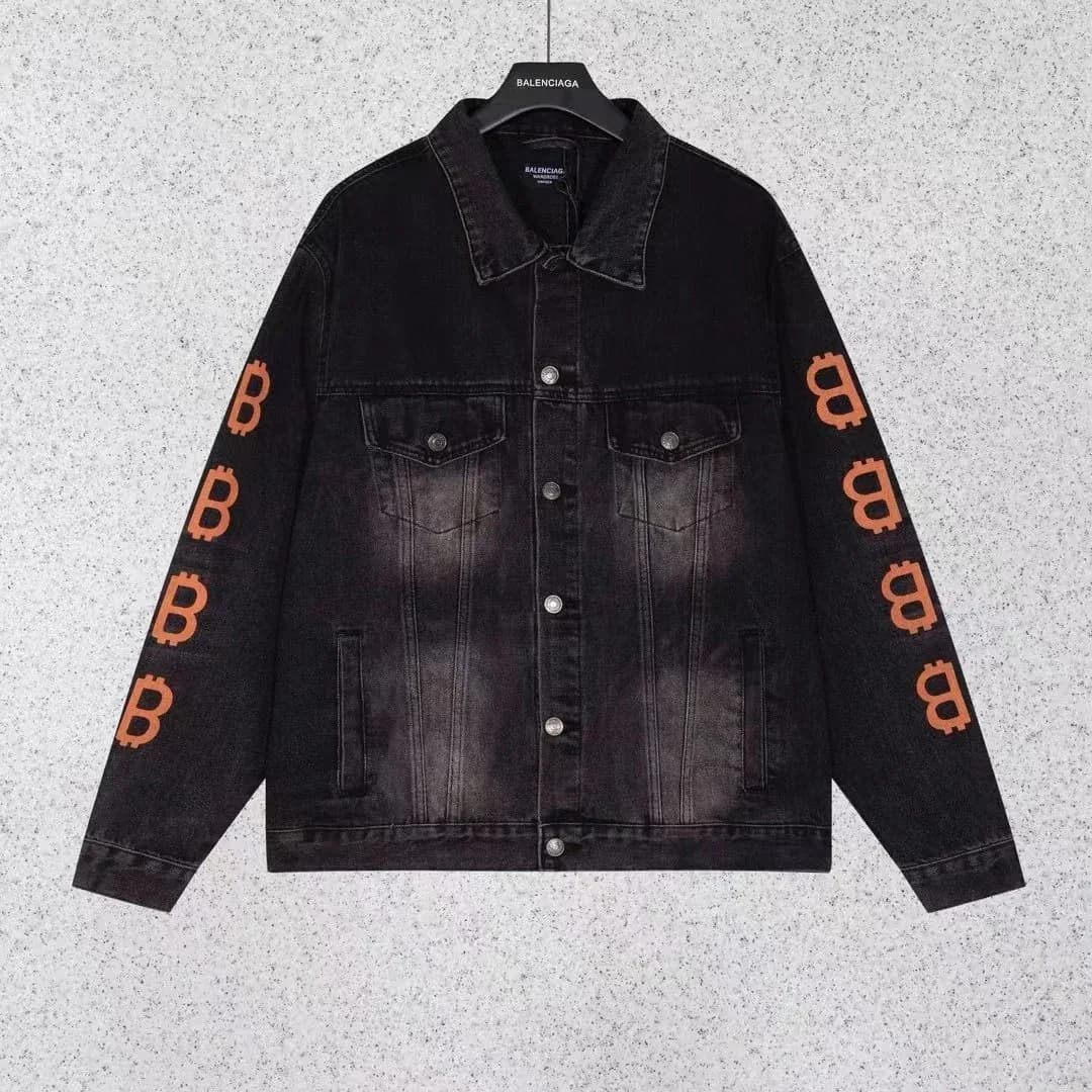 Balenciaga Bitcoin Print Denim Jacket Black