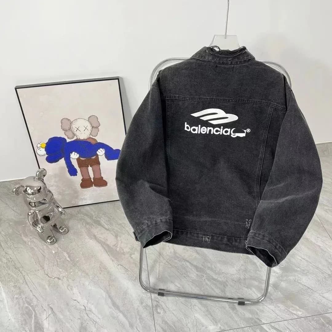 Balenciaga Black Denim Jacket with Logo Patch