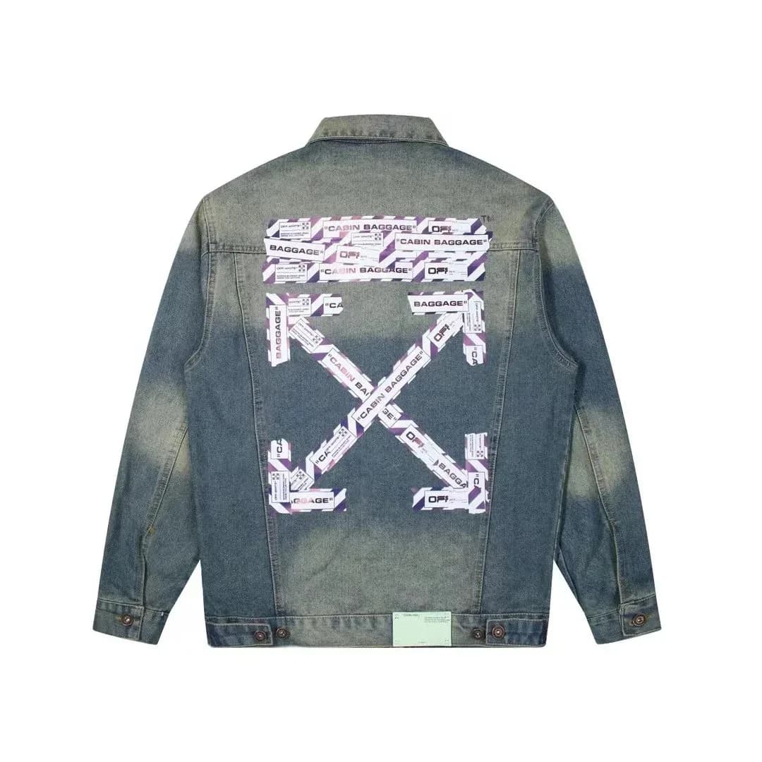Off-White OW100 Denim Jacket with Cabin Baggage Print