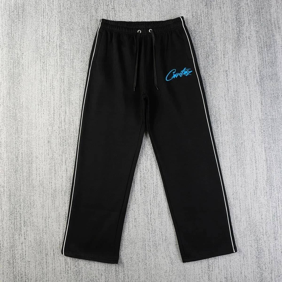 Black Critis Track Pants with Blue Logo