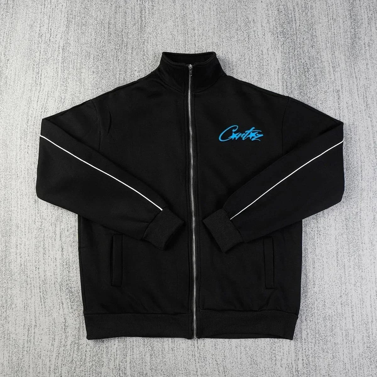 Black '15' Jacket with Blue Logo and White Stripes