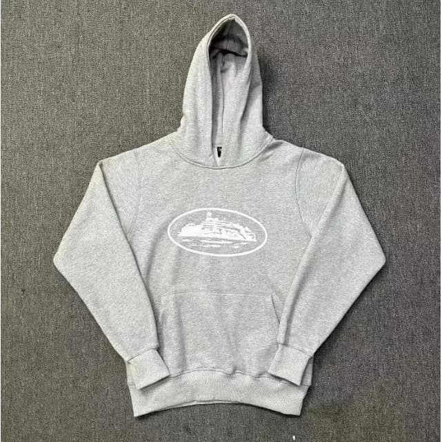 Hoodie with Yacht Graphic in Light Grey