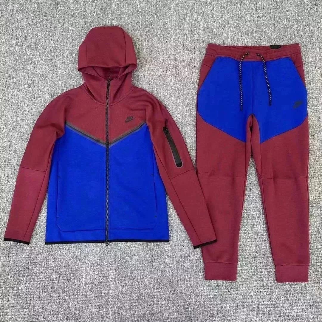 Nike Tech Fleece Red Blue Tracksuit Set