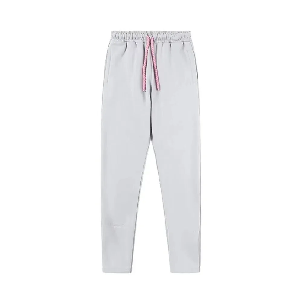 Light Grey Drawstring Pants with Pink Cord