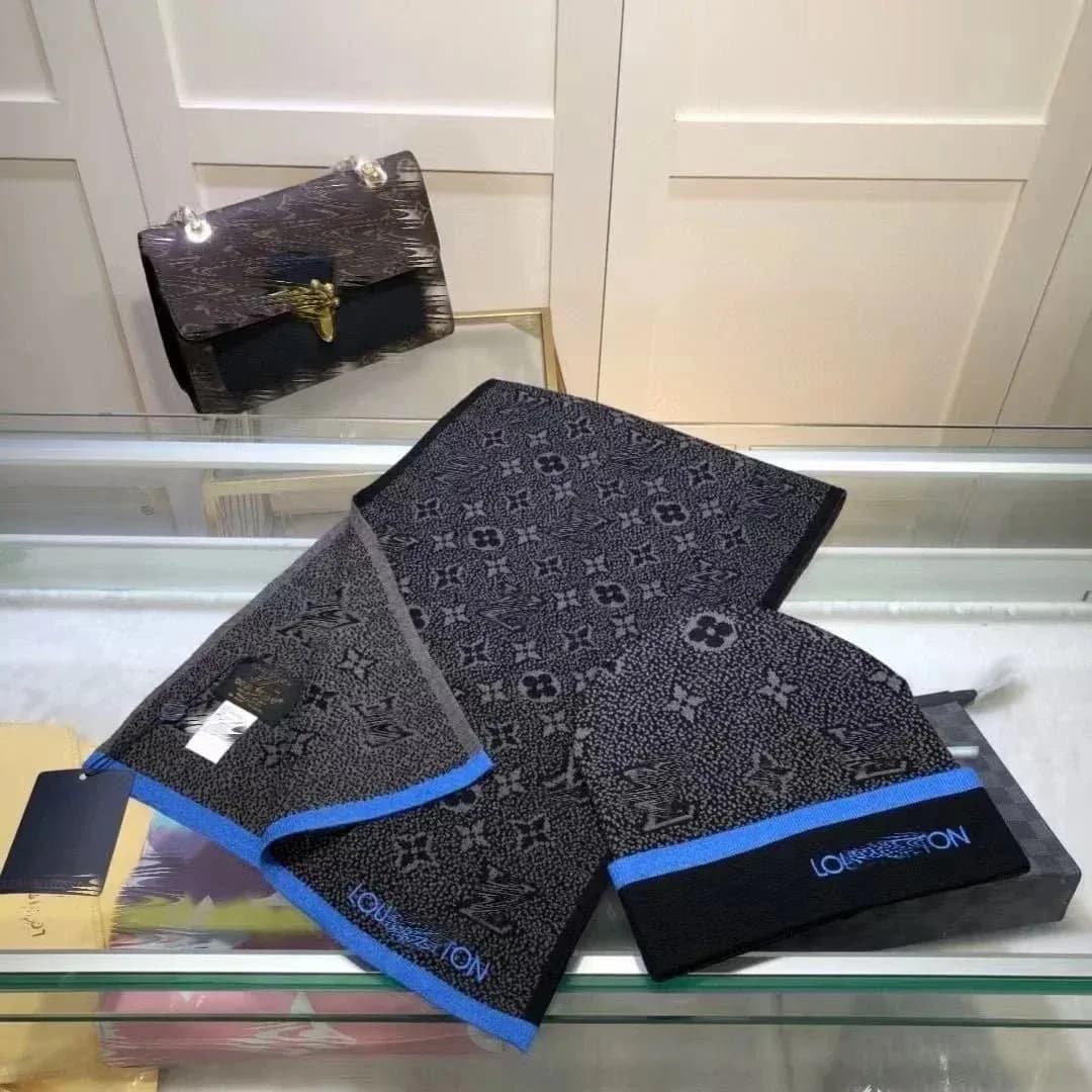 Louis Vuitton Monogram Scarf Set Black Blue