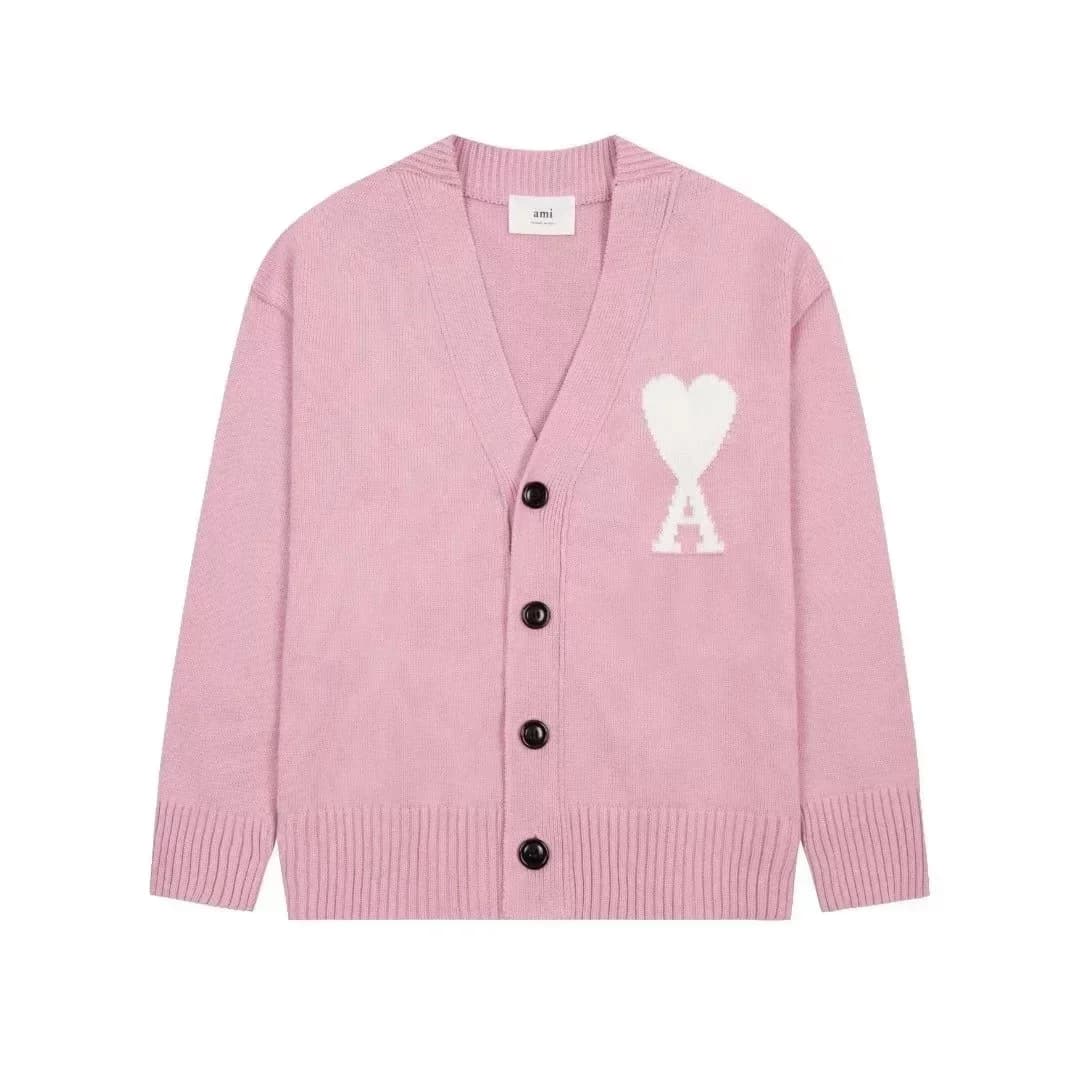 Ami Pink Heart Cardigan Sweater