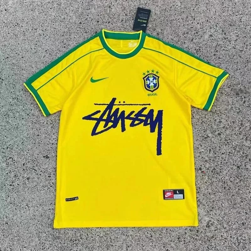 Nike Brazil Stussy Jersey Yellow Green Men's Football Shirt