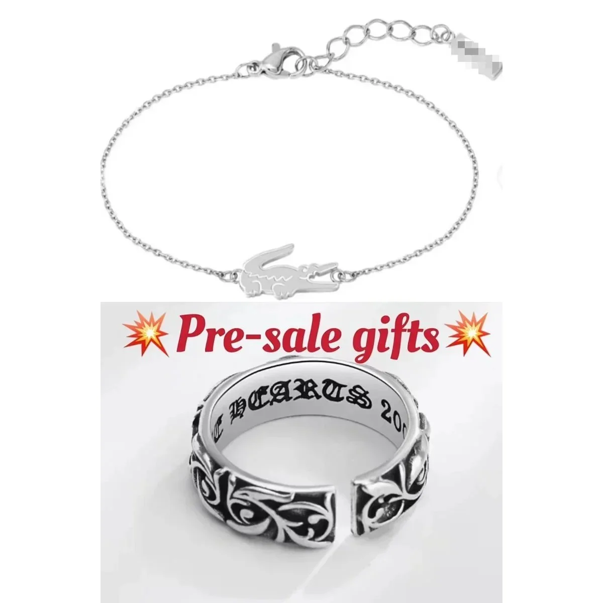 Silver Color Crocodile Ring & Bracelet Set