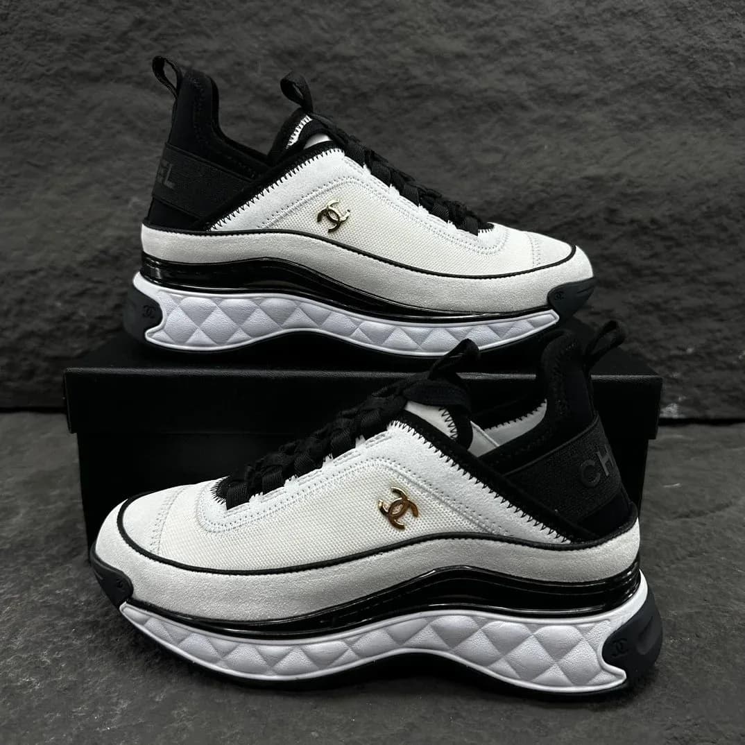 White and Black Layered Runner Sneakers