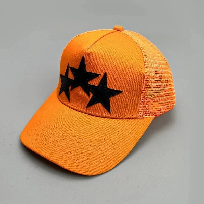 Orange 3-Star Mesh Trucker Cap