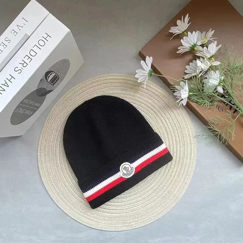 Moncler Black & Red Beanie Hat