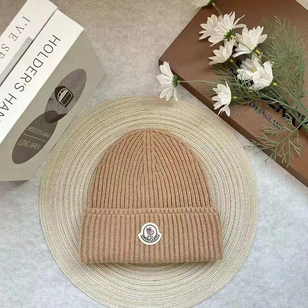 Moncler Beige Knit Beanie Hat