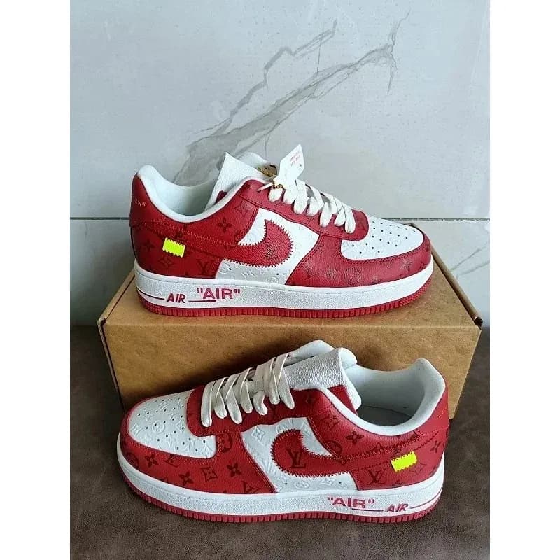Red and White Panelled Low-Top Sneakers