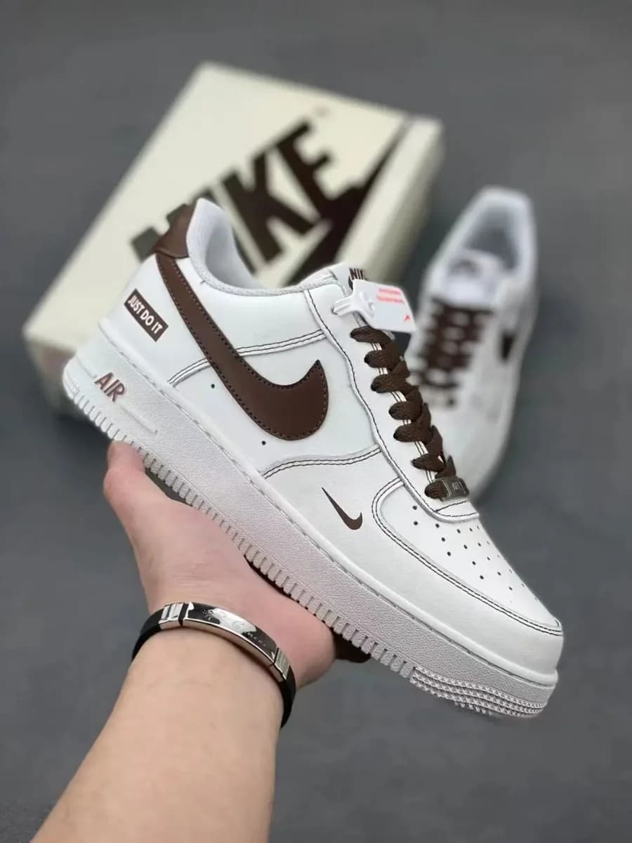 White and Brown Low-Top Sneakers