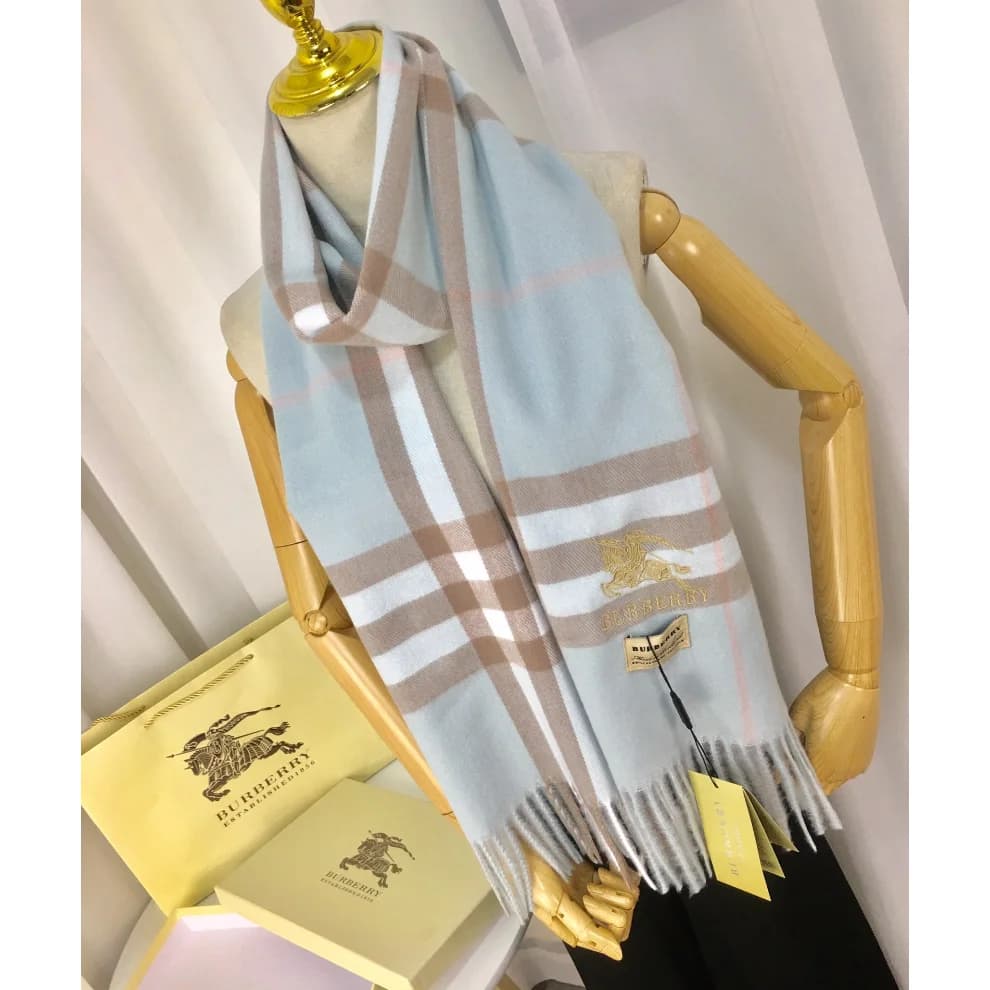 Burberry TB Monogram Light Blue Check Scarf