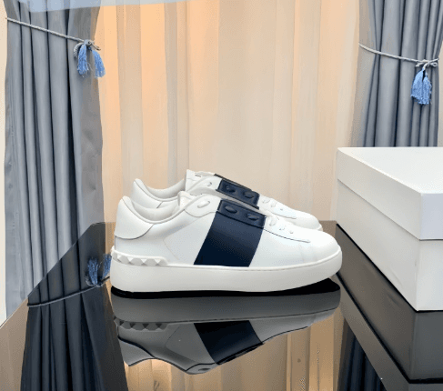 White and Navy Low-Top Sneakers with Stud Details seller listing evidence