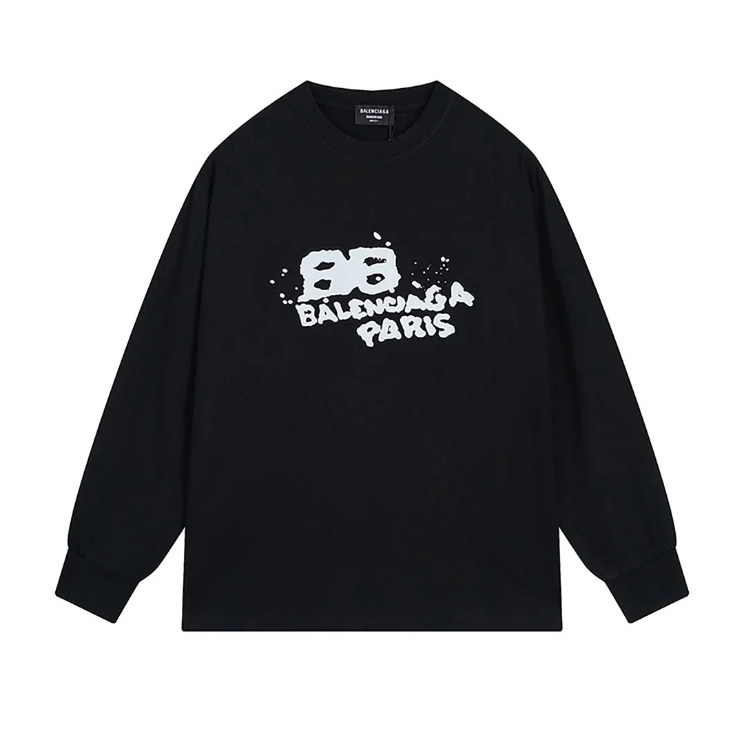 Balenciaga Triple Black BB Paris Long Sleeve T-Shirt