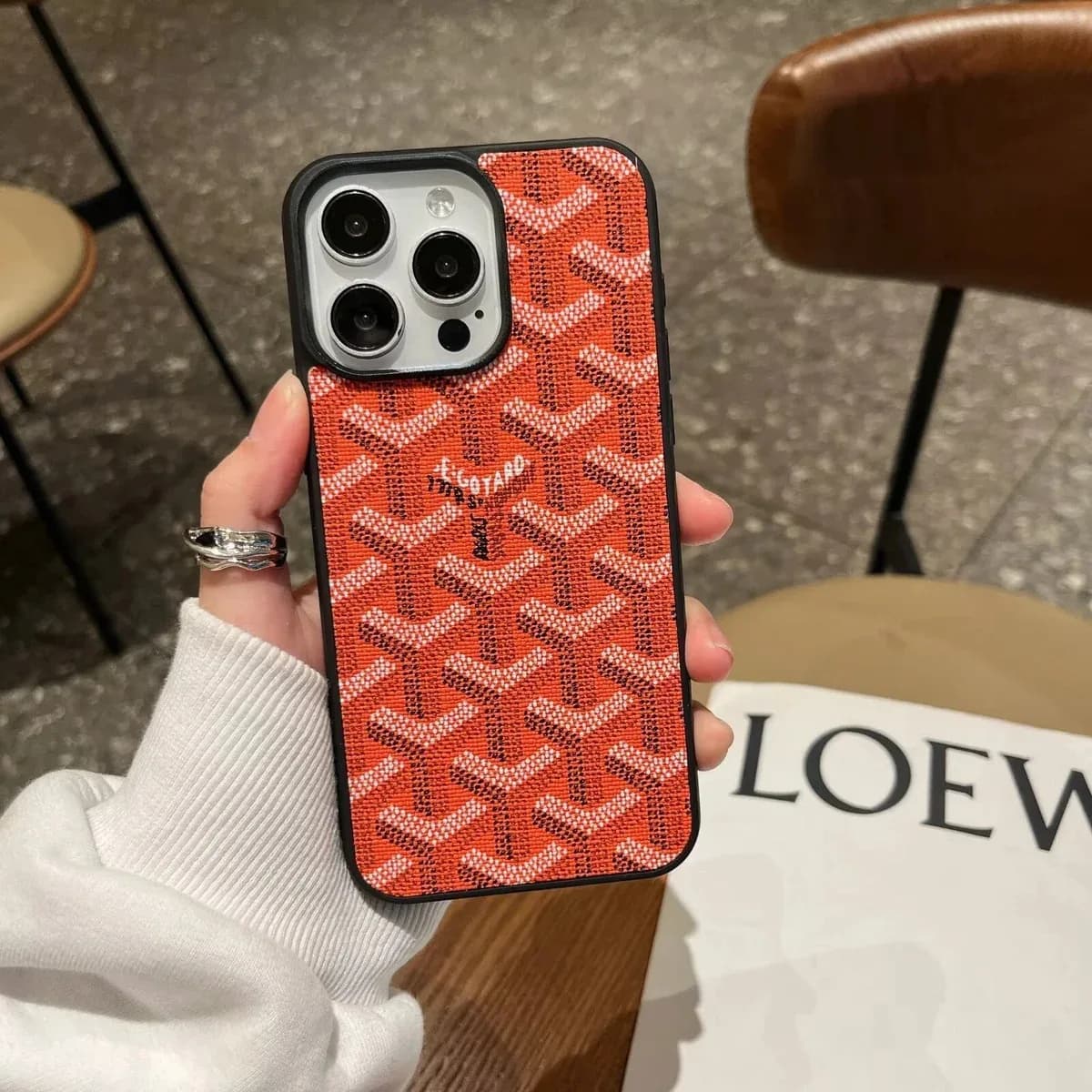 Orange Goyard-Inspired iPhone Case