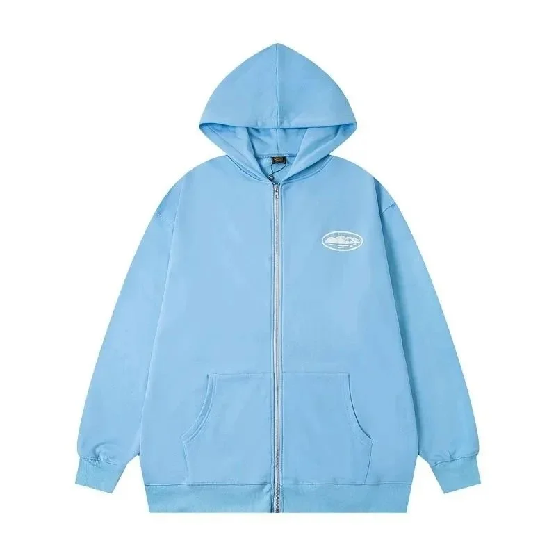 Unisex Light Blue Zip-Up Hoodie with Front Pockets