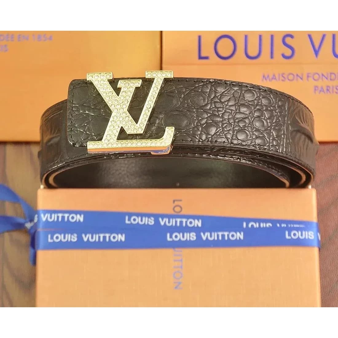 Louis Vuitton LV Monogram Belt Black Leather