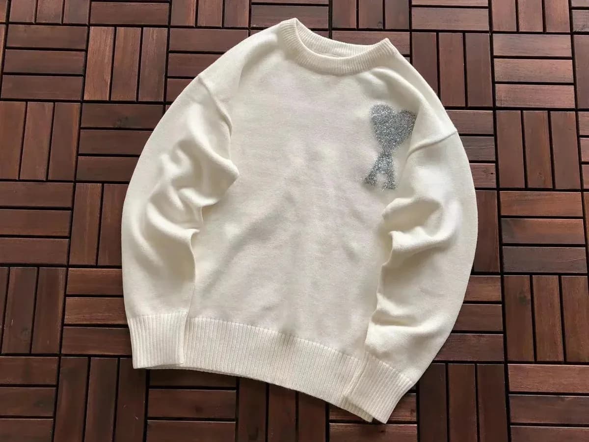Maison Margiela Tabi Sweater Cream Silver Glitter Heart
