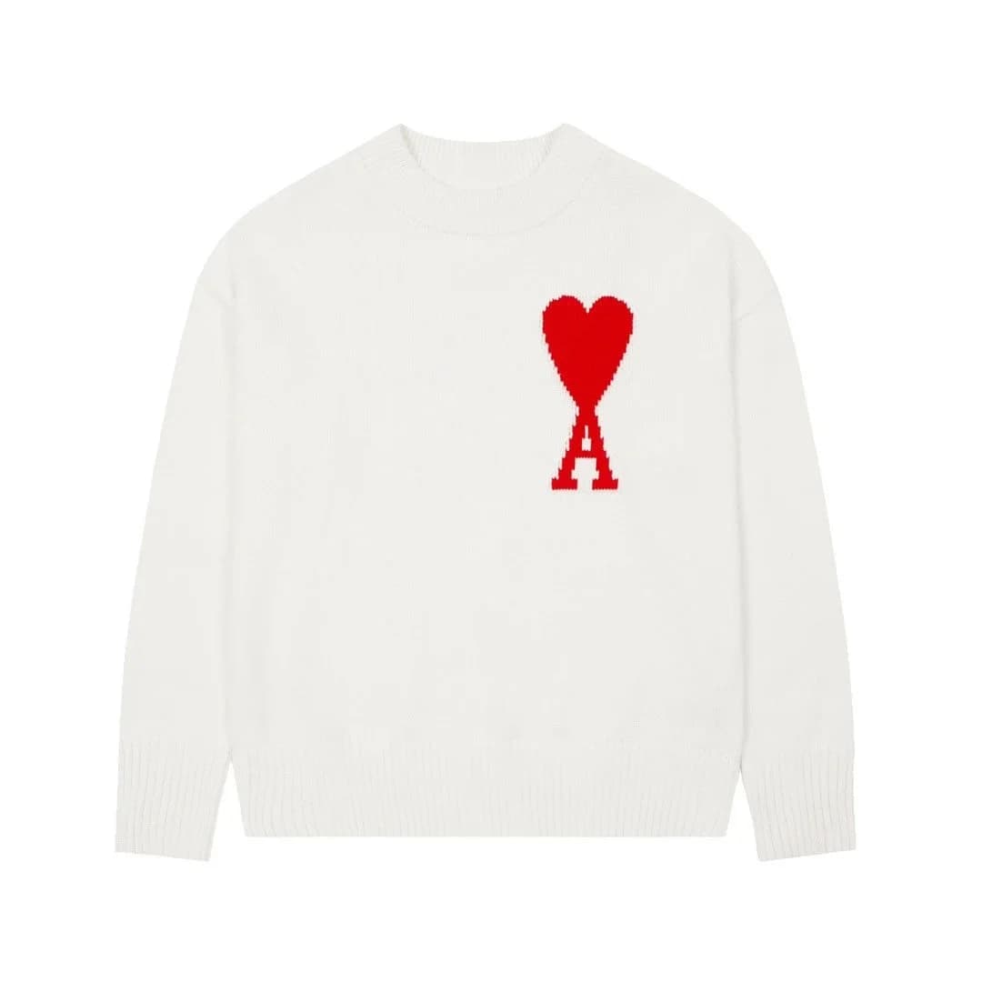 Ami Paris Ami de Coeur White Heart Sweater