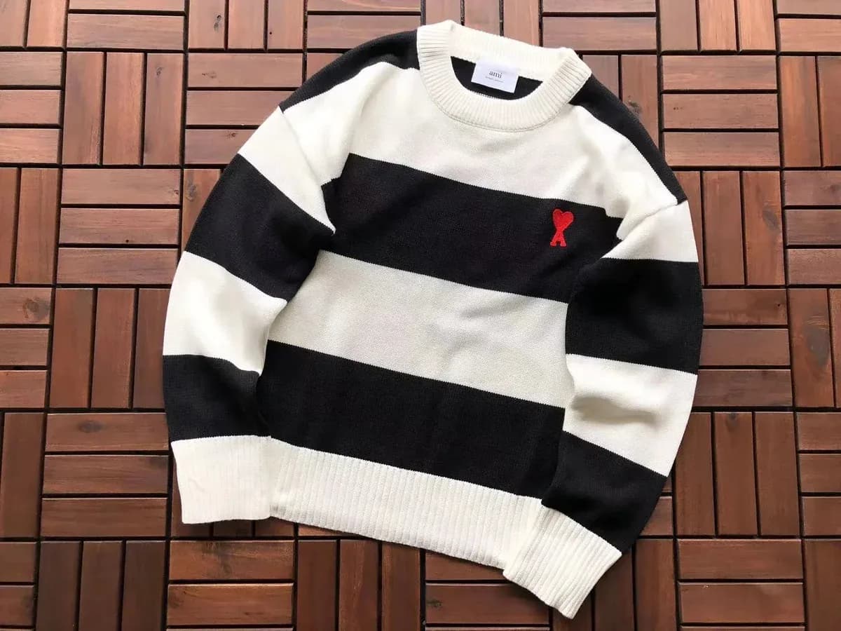 AMI Striped Sweater Black & White Casual Knitwear
