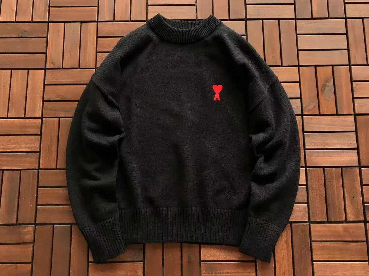 Ami Paris Ami de Coeur Black Red Heart Sweater