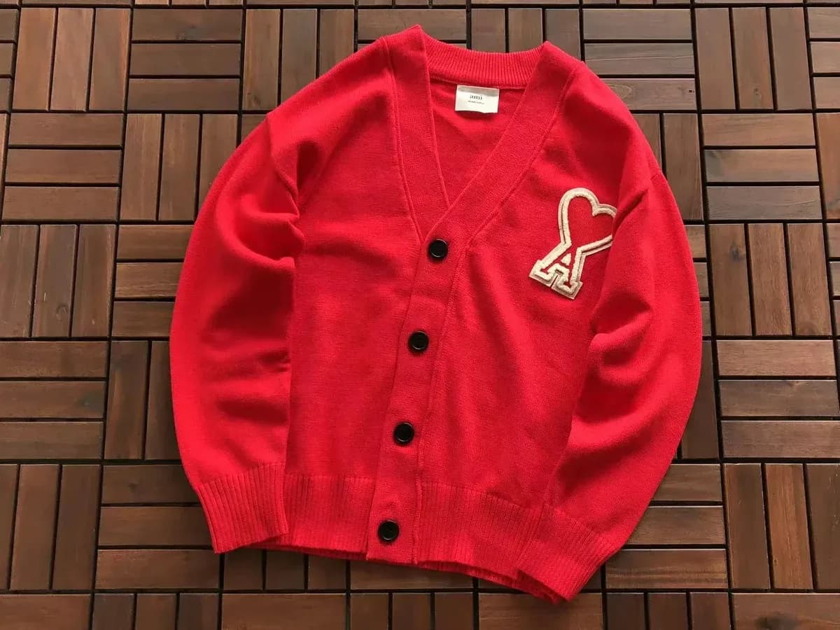Red Heart-A Embroidered Cardigan Sweater
