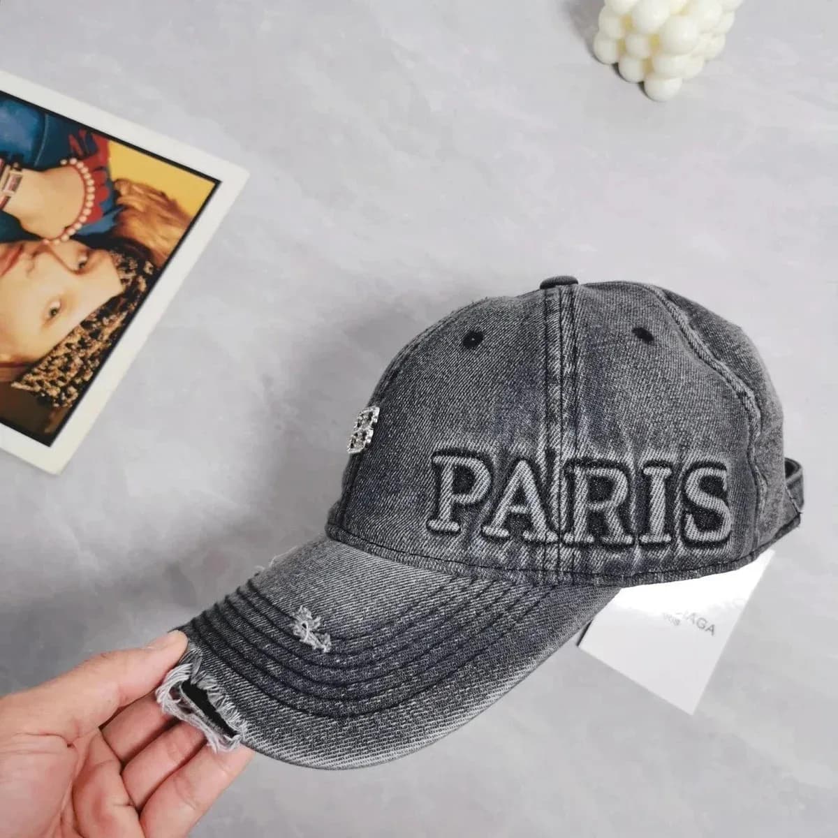 Balenciaga Paris Distressed Denim Cap