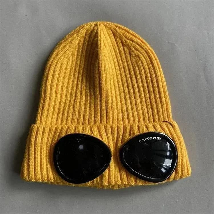 C.P. Company Lemon Yellow Beanie with Goggle Detail