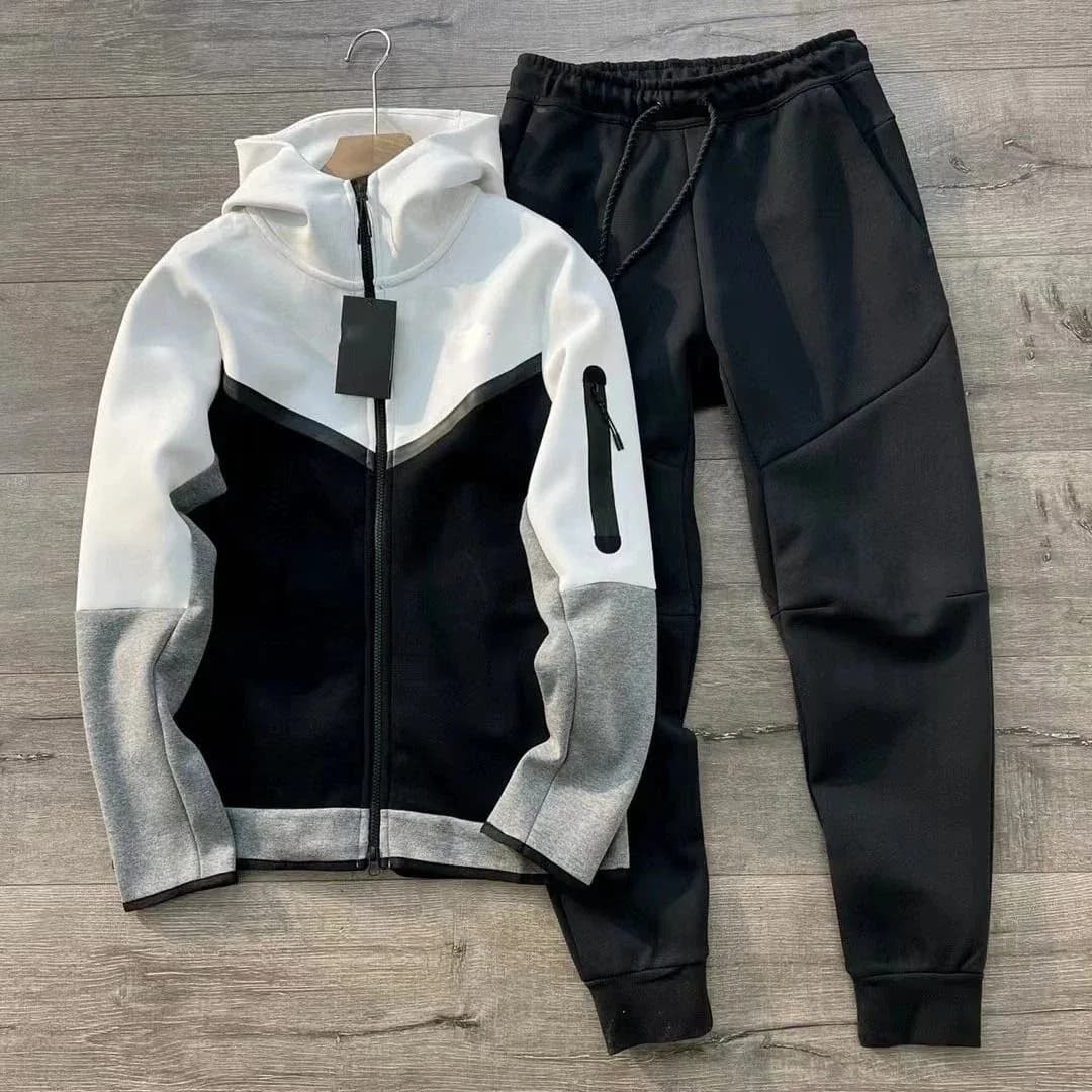 Unisex Tech Fleece Hoodie & Pants Set in Black/White/Grey