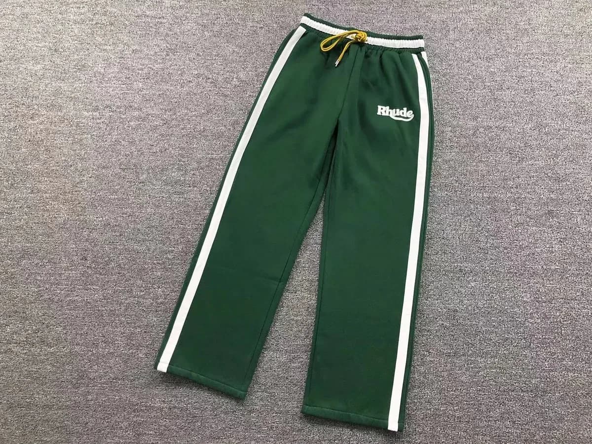 Rhude Green Track Pants with White Stripe