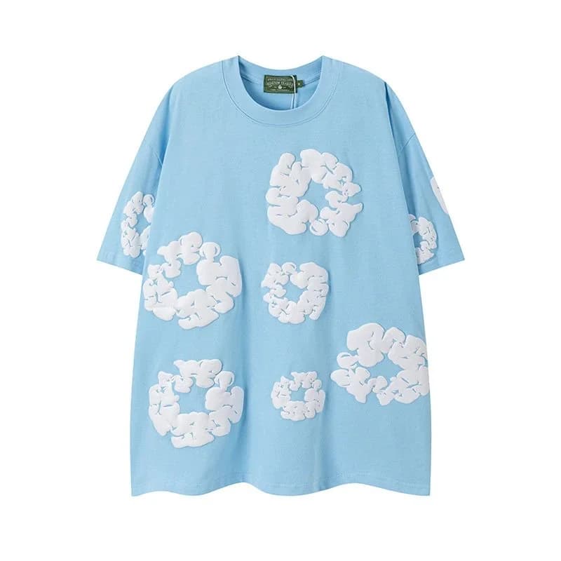 T-Shirt Sky Blue Cloud Print Casual Top