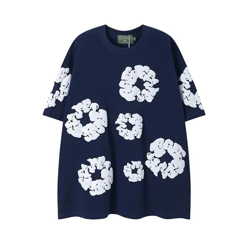 T-Shirt Navy Blue with White Cloud Print Casual