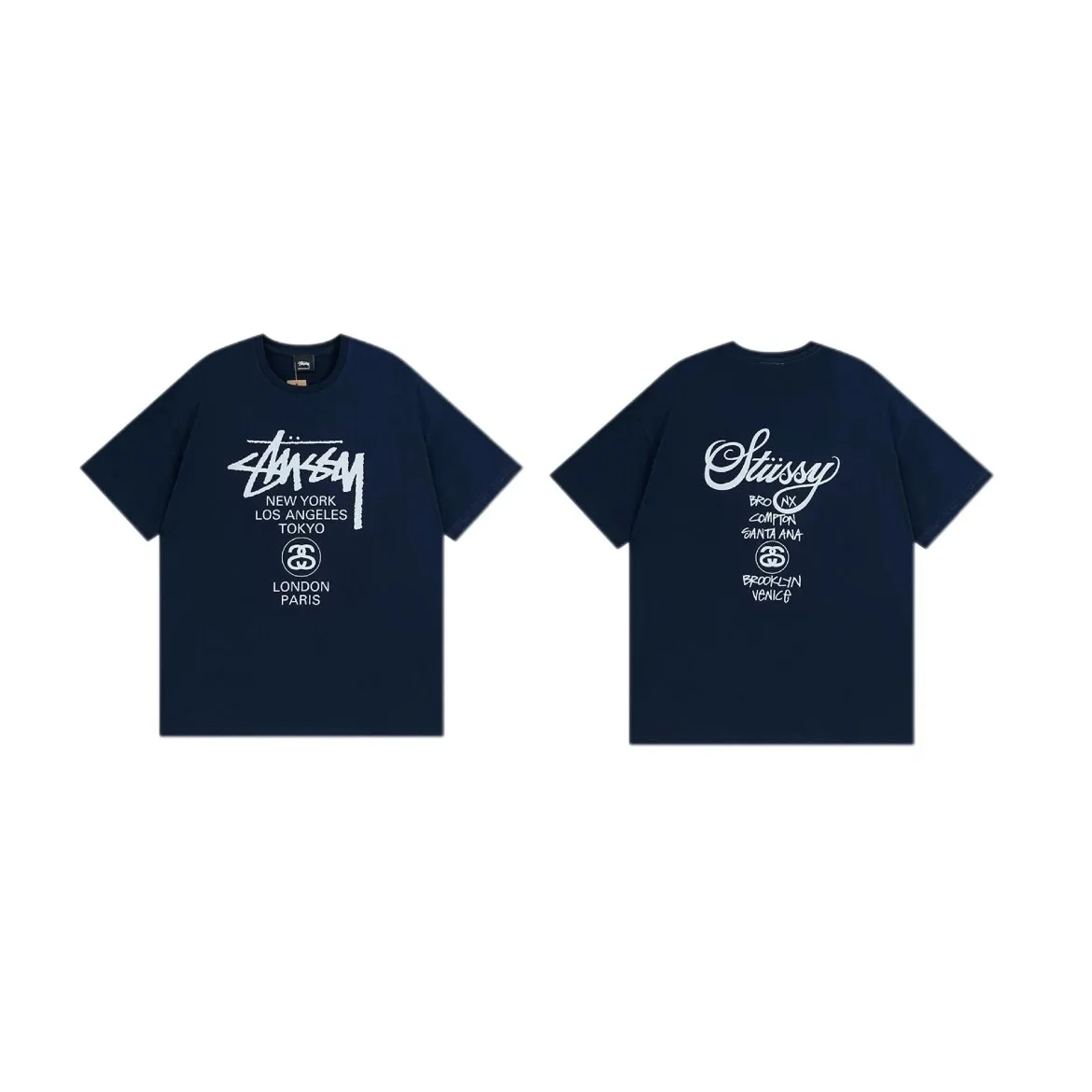 Stussy Tri-Logo Navy T-Shirt