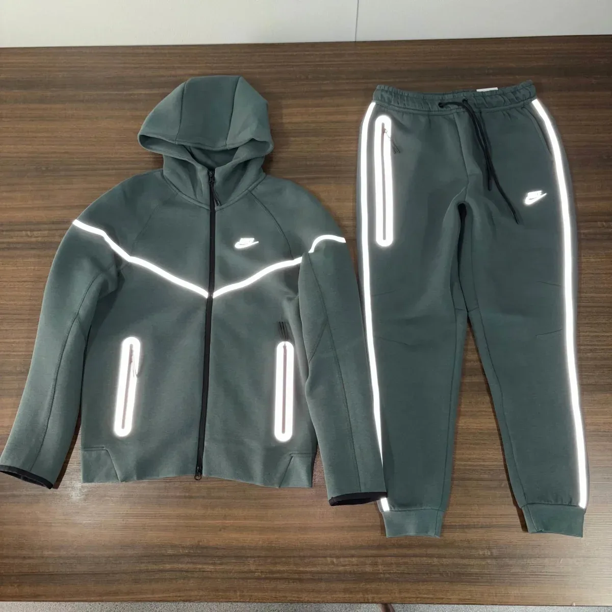 Nike Tech Fleece Reflective Tracksuit Olive Green