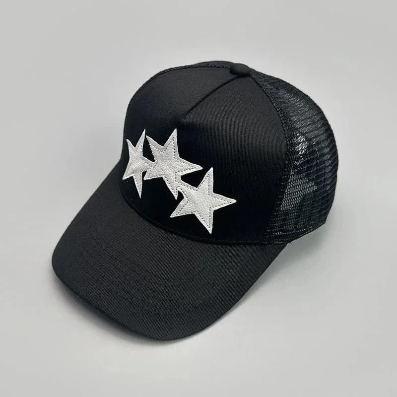 Black Triple Star Mesh Back Cap