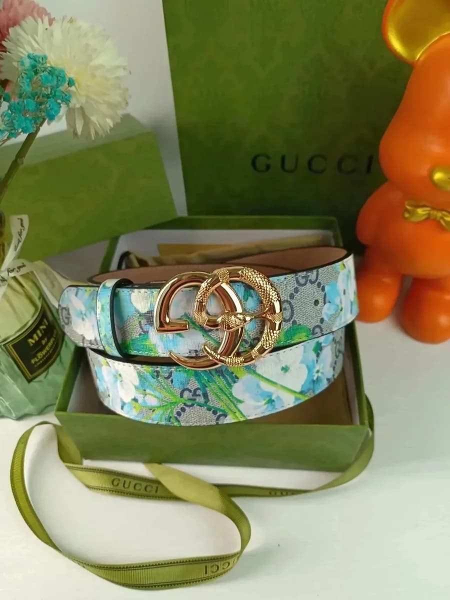 Gucci GG Marmont Floral Belt Blue White Accessory