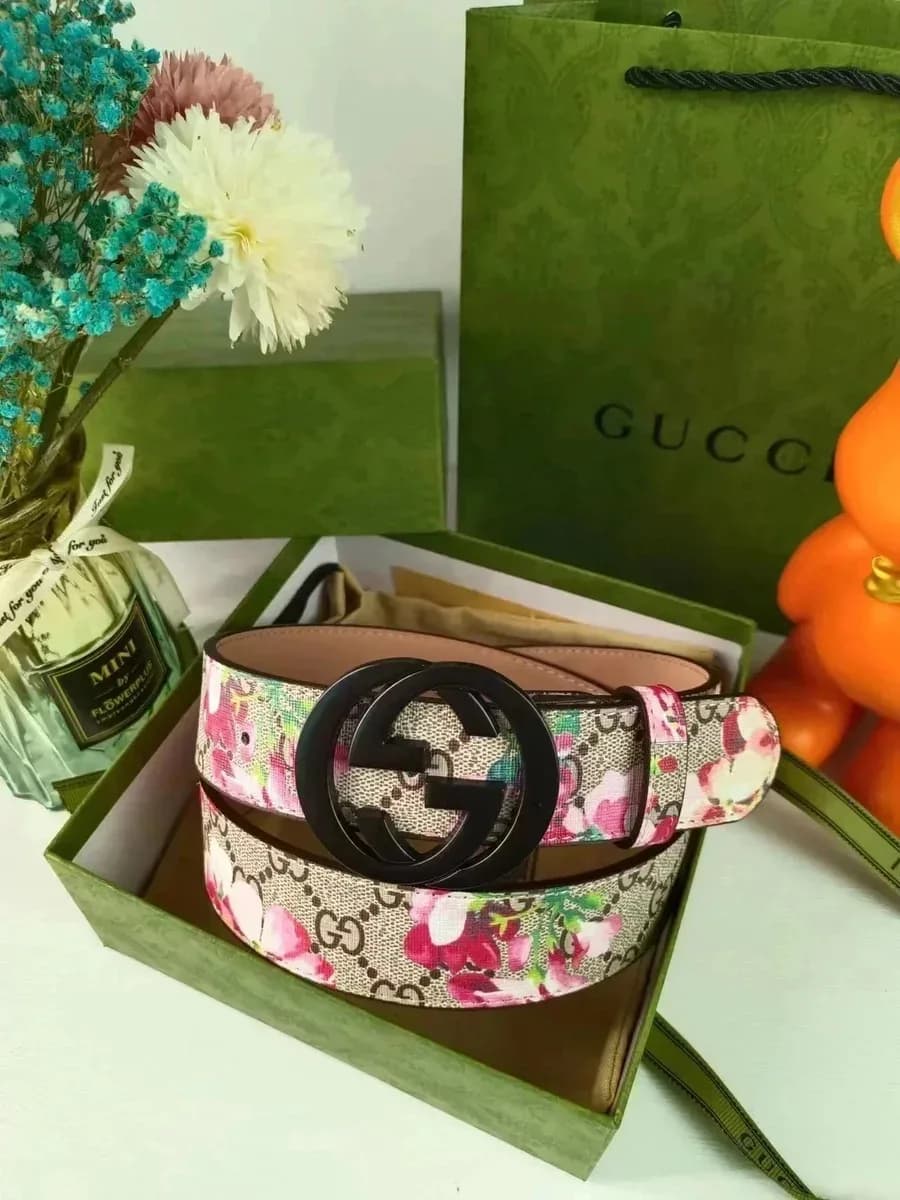 Gucci GG Print Belt Pink Floral Accessory