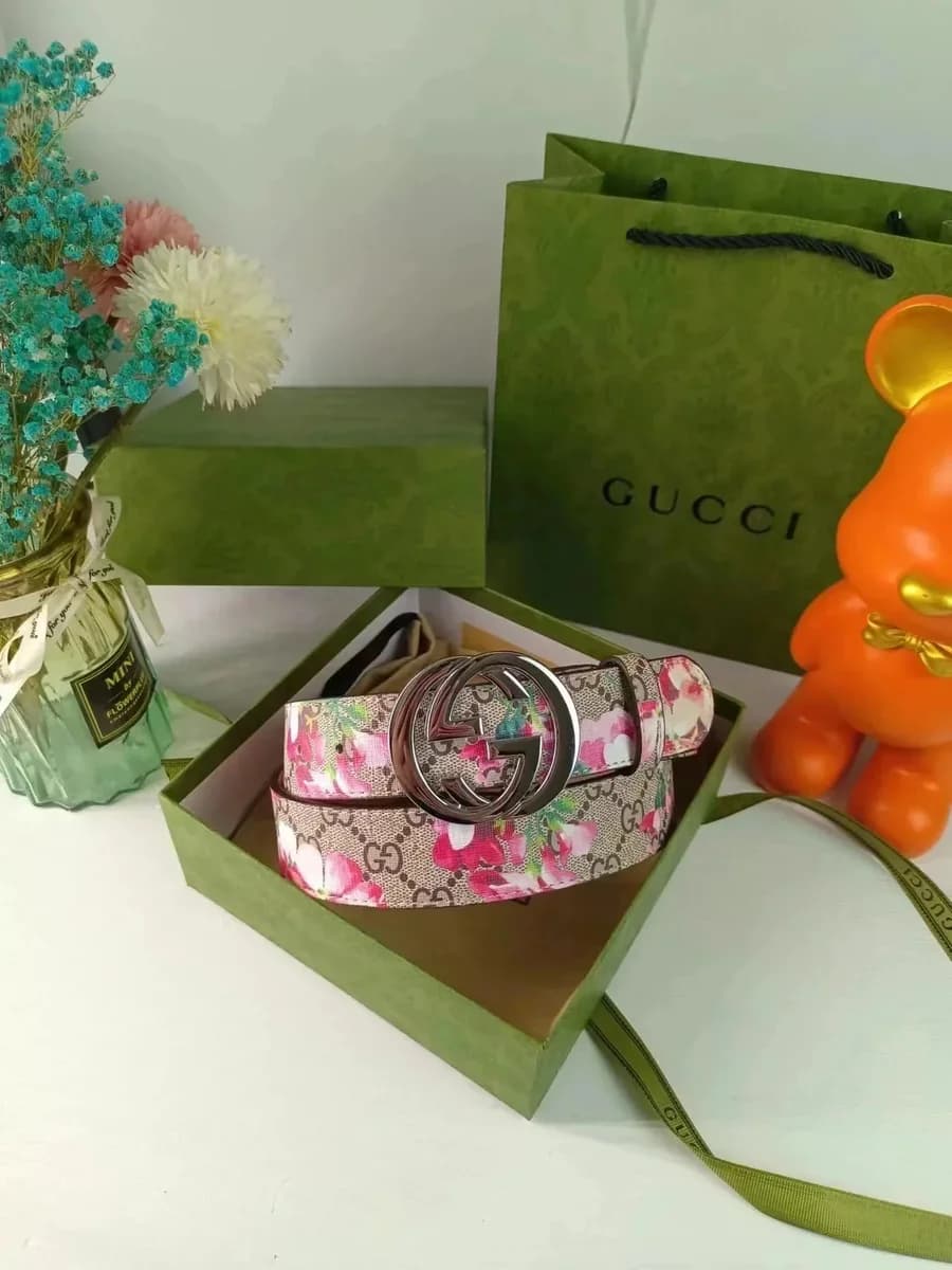 Gucci GG Marmont Floral Belt Beige/Pink