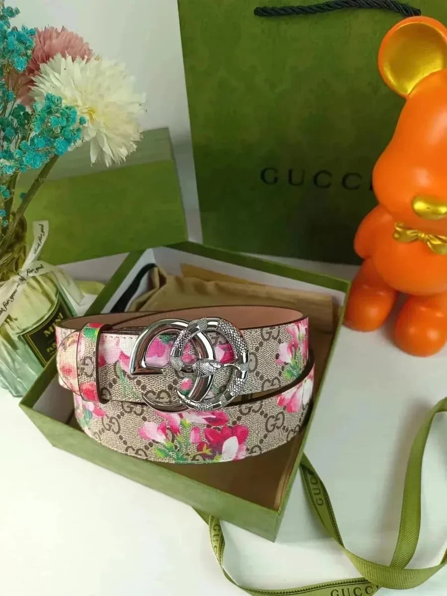Gucci GG Marmont Floral Belt Pink Leather Accessory
