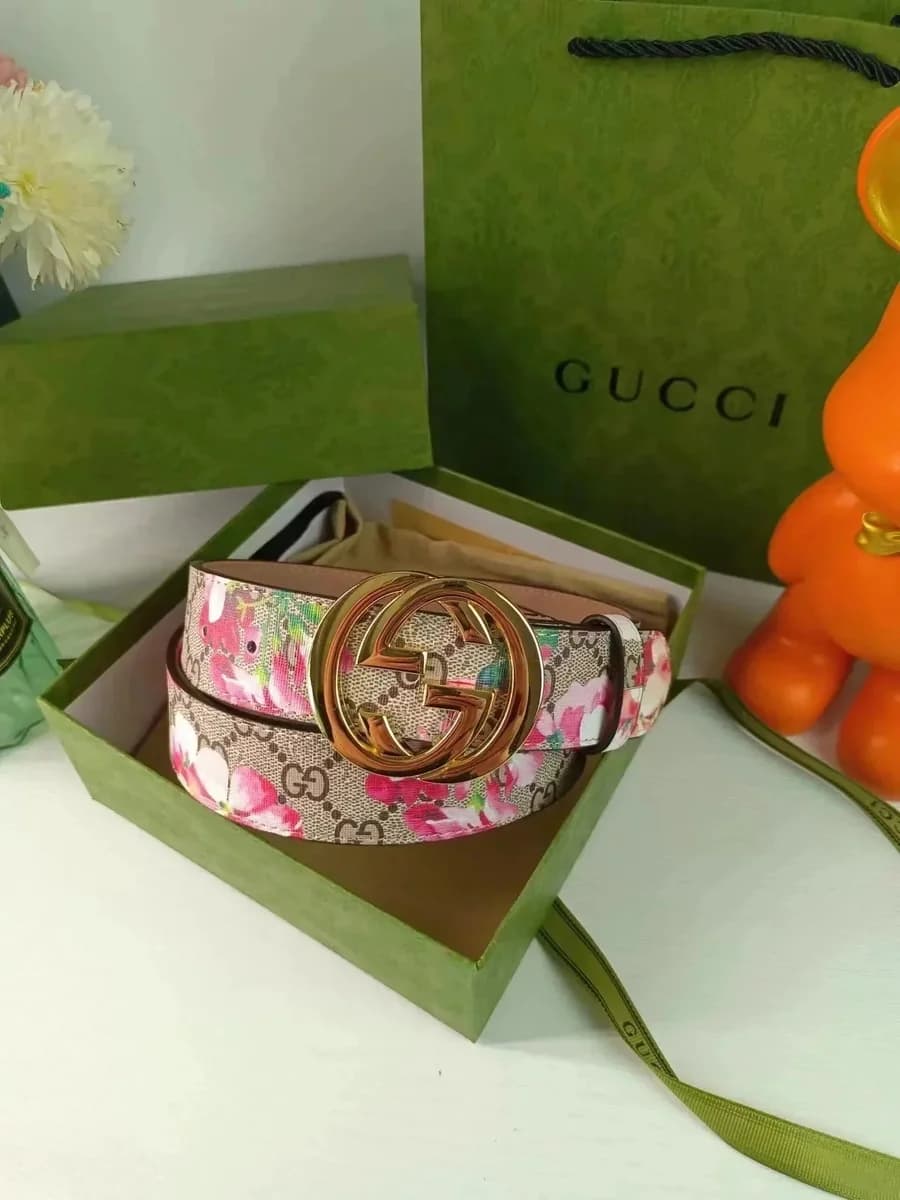Gucci GG Blooms Belt Pink Floral Leather Accessory