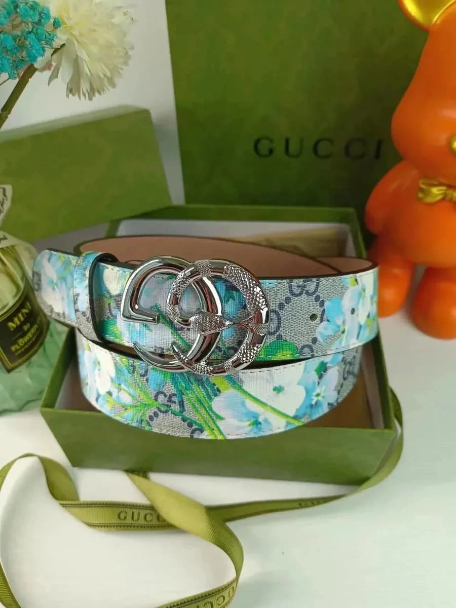 Gucci Floral Print Belt with Double G Buckle