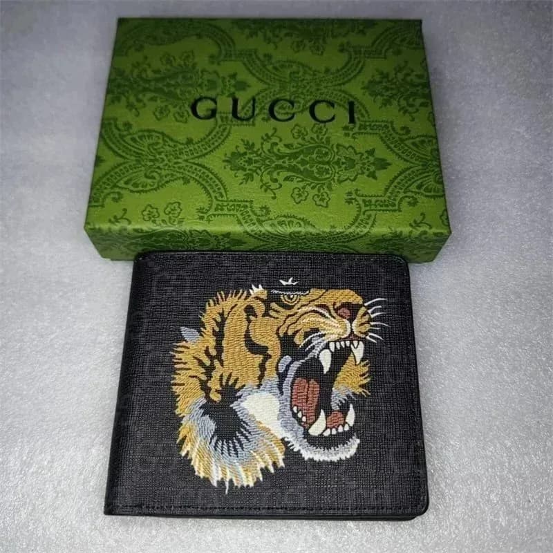 Gucci Tiger Embroidery Wallet Black